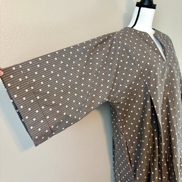 Homemade 80s Vintage Dark Gray Polka Dot Stripes Kimono Maxi Maternity Dress XL - Picture 3 of 11